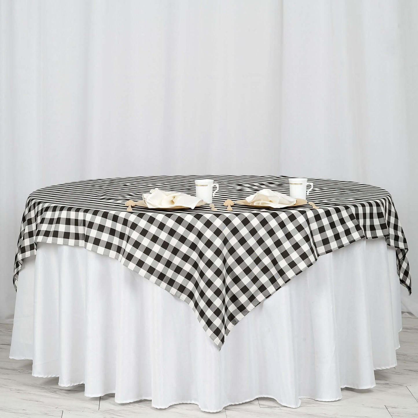 Polyester 70"x70" Square Tablecloth White/Black - Checkered Buffalo Plaid Design for Rustic Decor - NestOCart