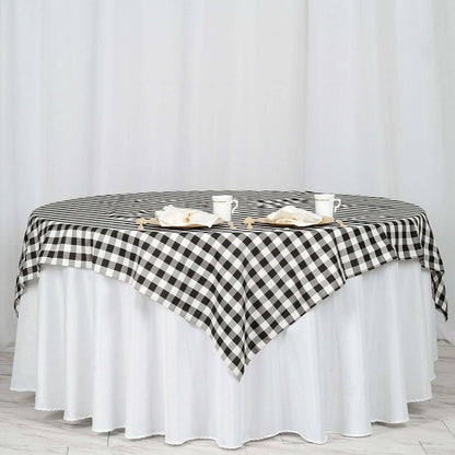 Polyester 70"x70" Square Tablecloth White/Black - Checkered Buffalo Plaid Design for Rustic Decor - NestOCart