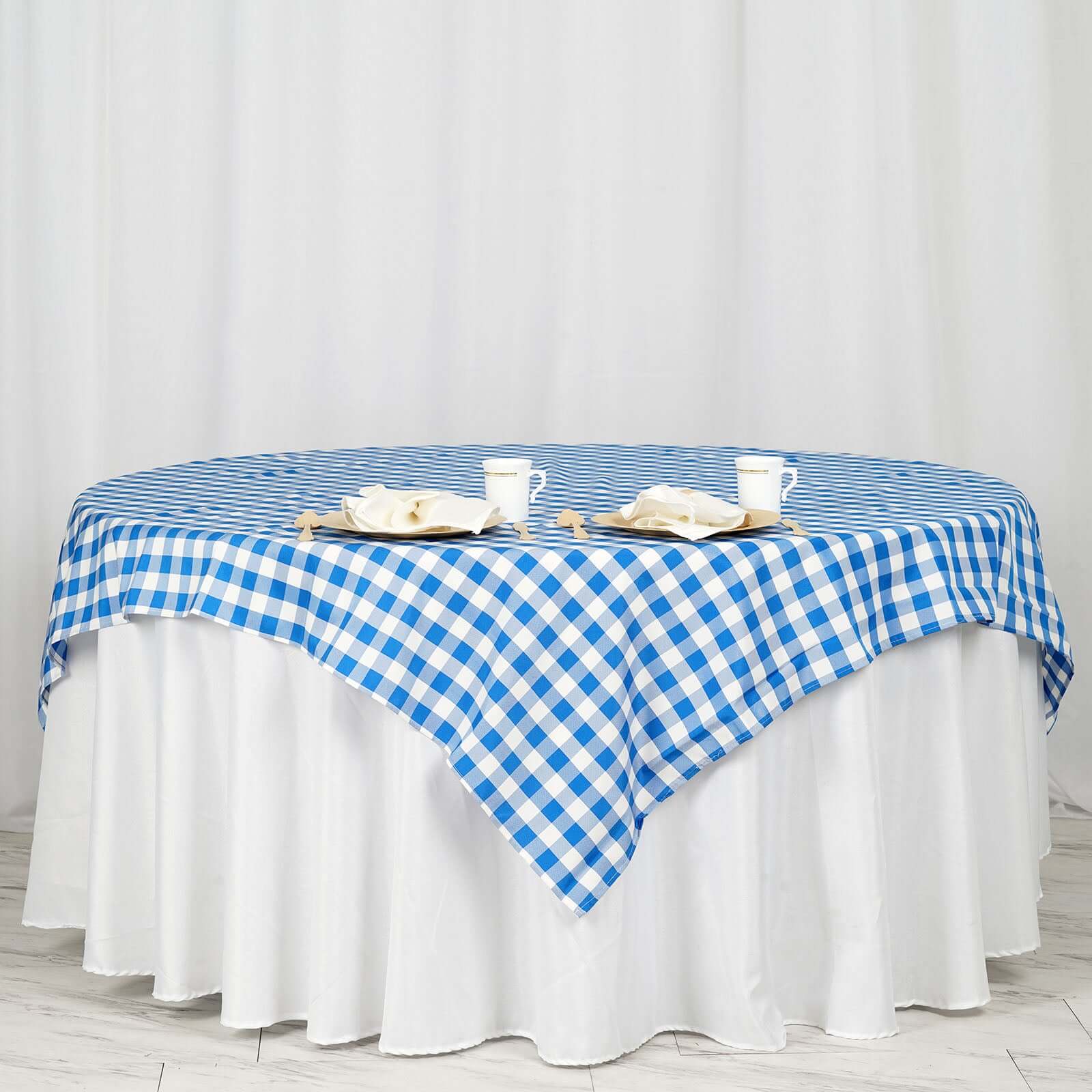 Polyester 70"x70" Square Tablecloth White/Blue - Checkered Buffalo Plaid Table Cover - NestOCart