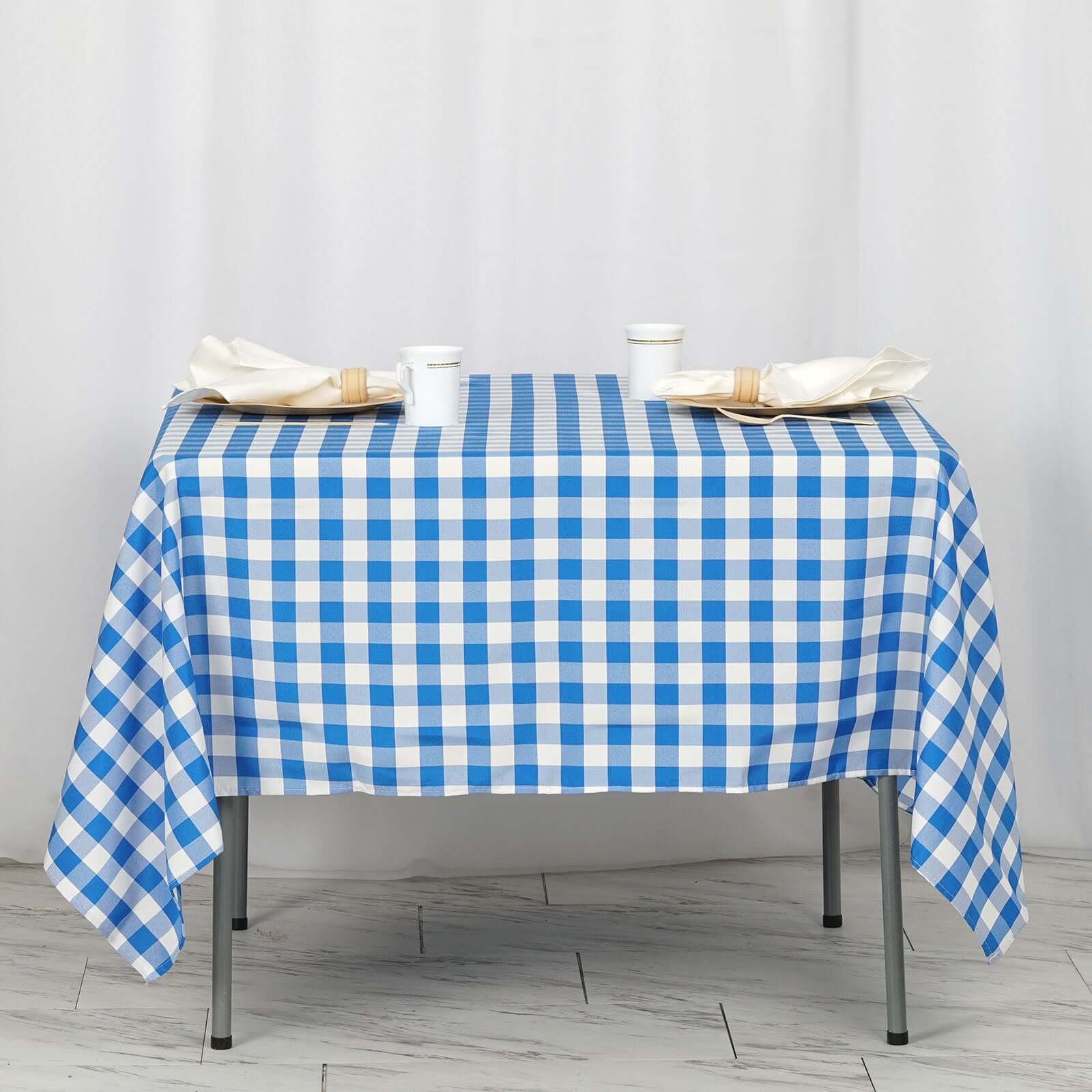Polyester 70"x70" Square Tablecloth White/Blue - Checkered Buffalo Plaid Table Cover - NestOCart