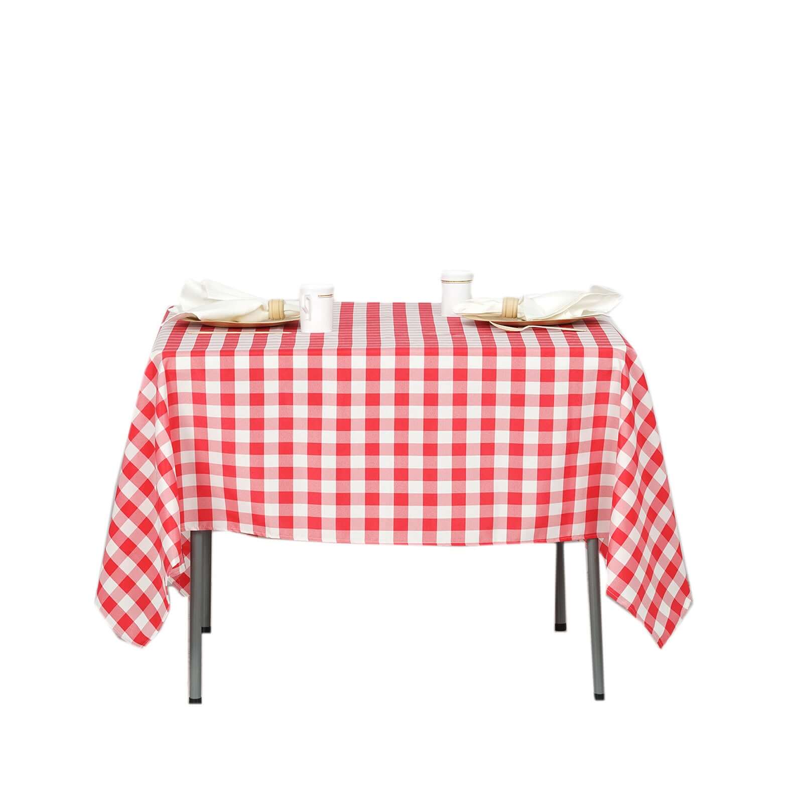 Polyester 70"x70" Square Tablecloth White/Red - Checkered Buffalo Plaid Table Cover - NestOCart