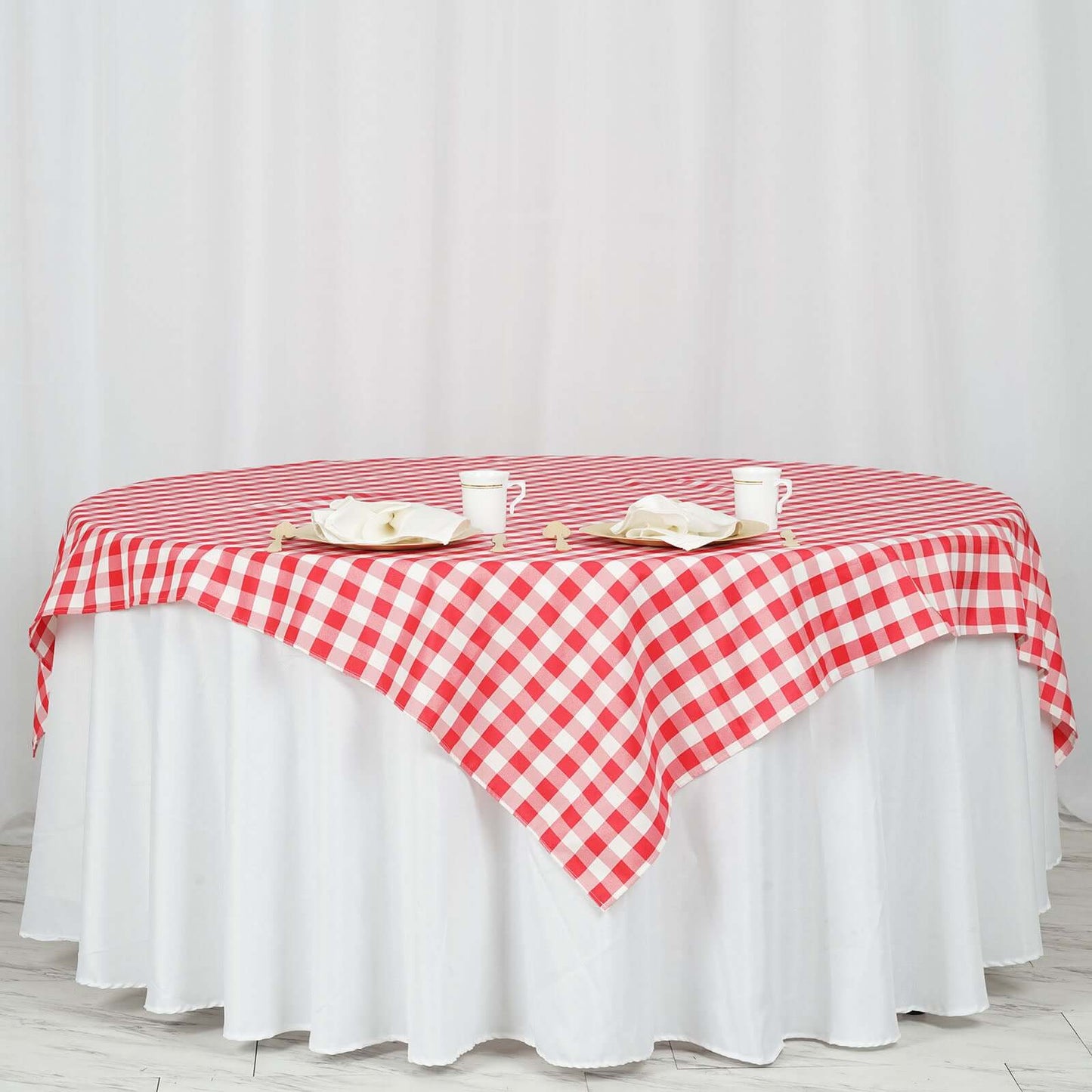 Polyester 70"x70" Square Tablecloth White/Red - Checkered Buffalo Plaid Table Cover - NestOCart
