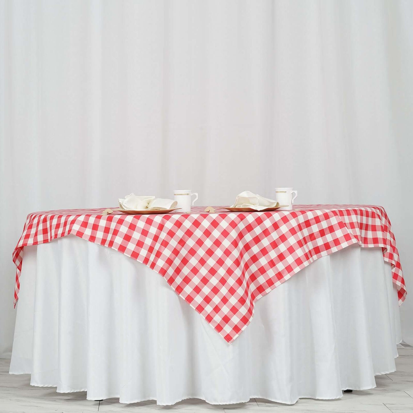 Polyester 70"x70" Square Tablecloth White/Red - Checkered Buffalo Plaid Table Cover - NestOCart