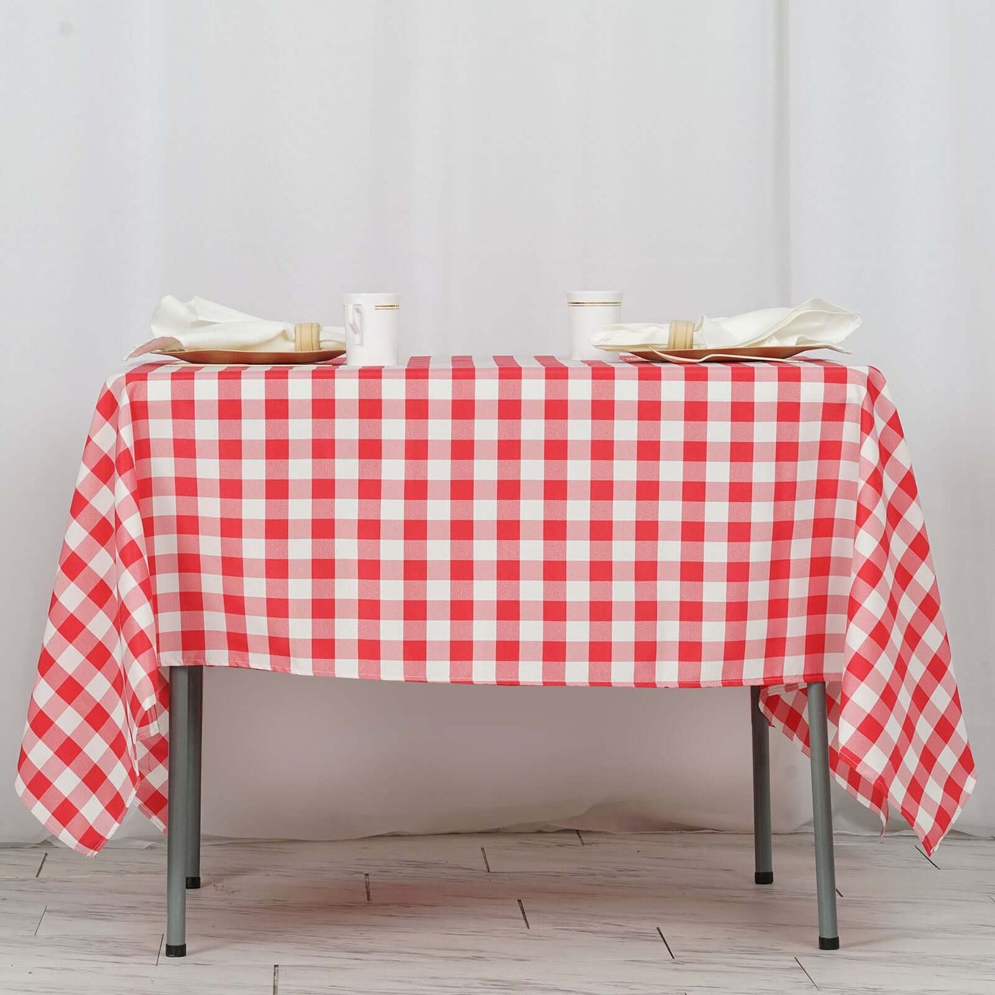 Polyester 70"x70" Square Tablecloth White/Red - Checkered Buffalo Plaid Table Cover - NestOCart