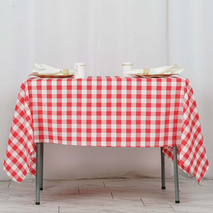Polyester 70"x70" Square Tablecloth White/Red - Checkered Buffalo Plaid Table Cover - NestOCart