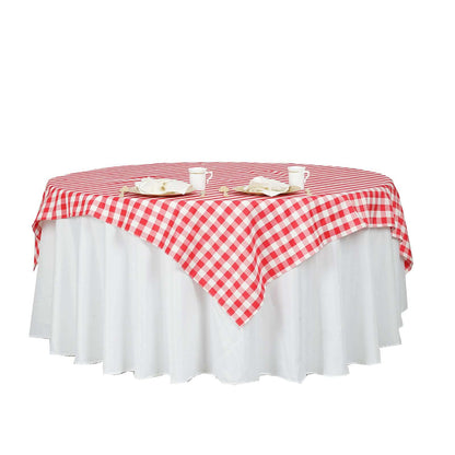 Polyester 70"x70" Square Tablecloth White/Red - Checkered Buffalo Plaid Table Cover - NestOCart