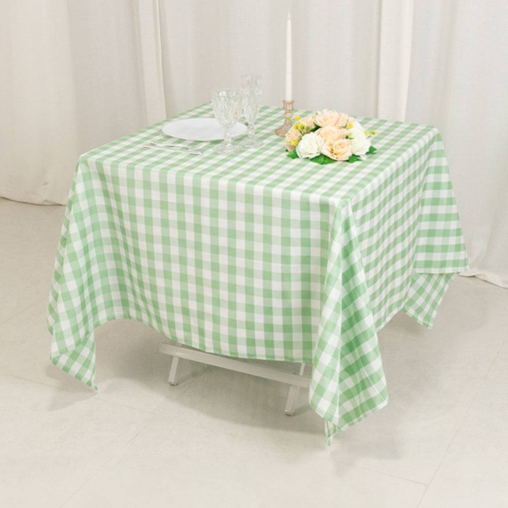 Polyester 70"x70" Square Tablecloth White/Sage Green - Checkered Buffalo Plaid Table Cover - Bell Racket Store