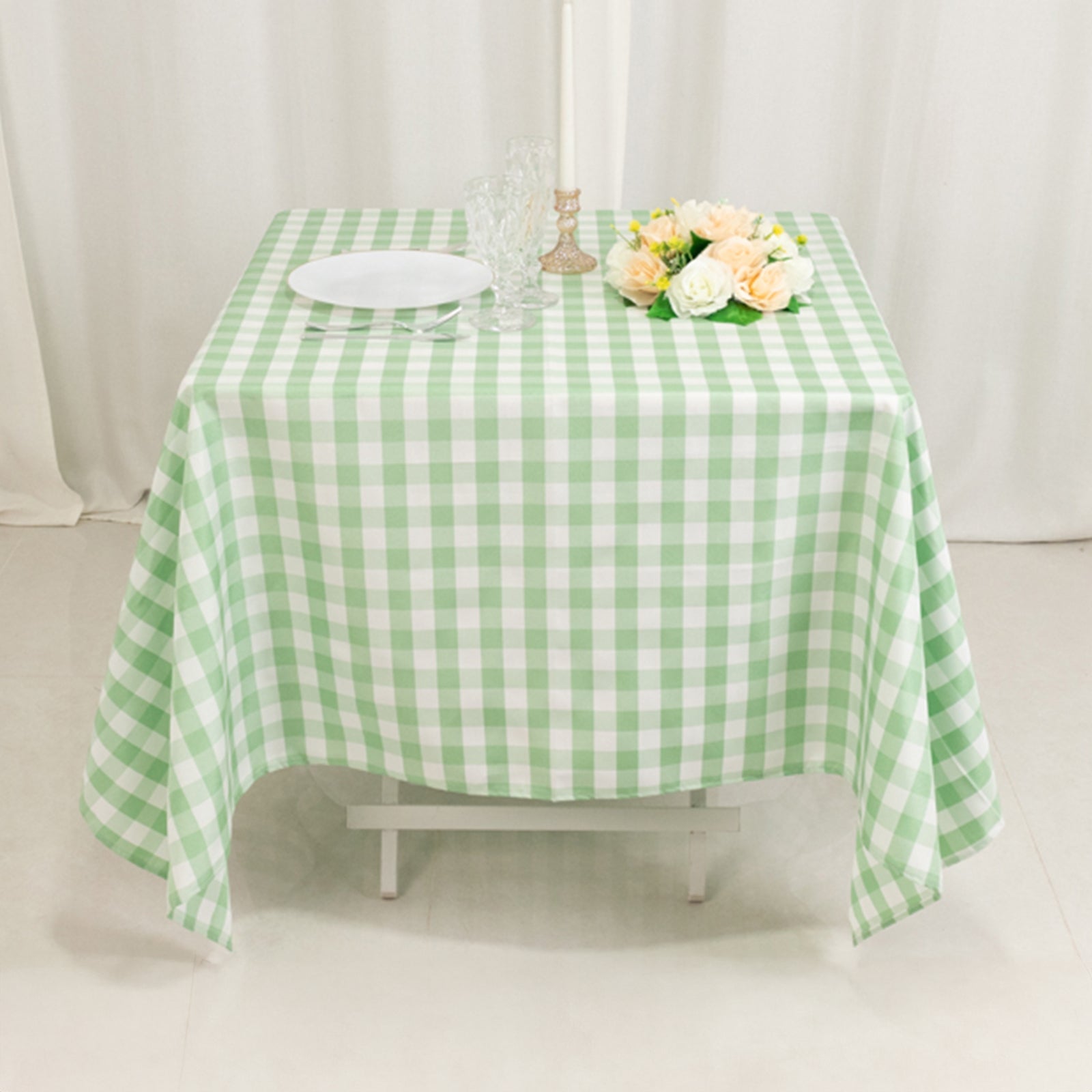 Polyester 70"x70" Square Tablecloth White/Sage Green - Checkered Buffalo Plaid Table Cover - Bell Racket Store