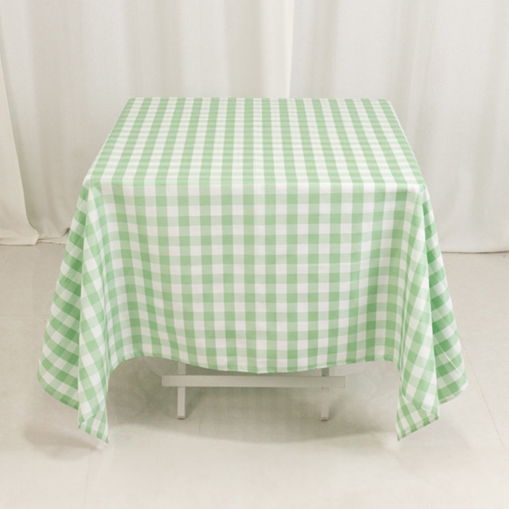 Polyester 70"x70" Square Tablecloth White/Sage Green - Checkered Buffalo Plaid Table Cover - Bell Racket Store
