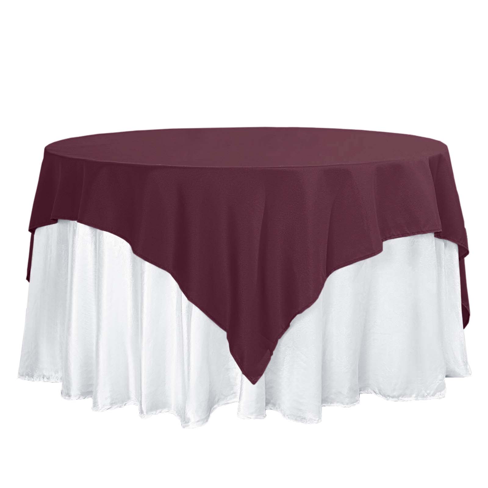 Polyester 70"x70" Table Overlay Square Tablecloth Burgundy - Wrinkle-Resistant & Durable Table Cover