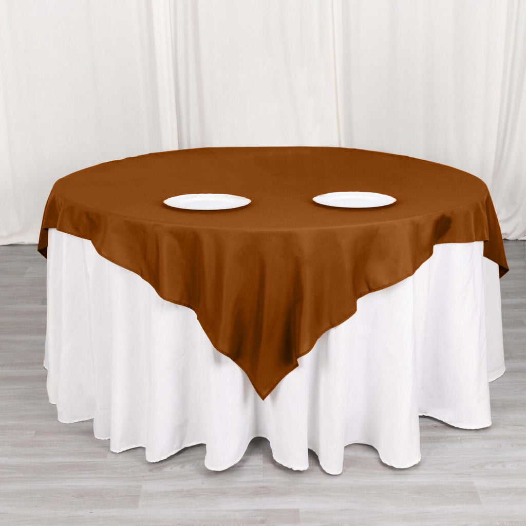 Polyester 70"x70" Table Overlay Square Tablecloth Cinnamon Brown - Wrinkle - Resistant & Durable Table Cover - Bell Racket Store