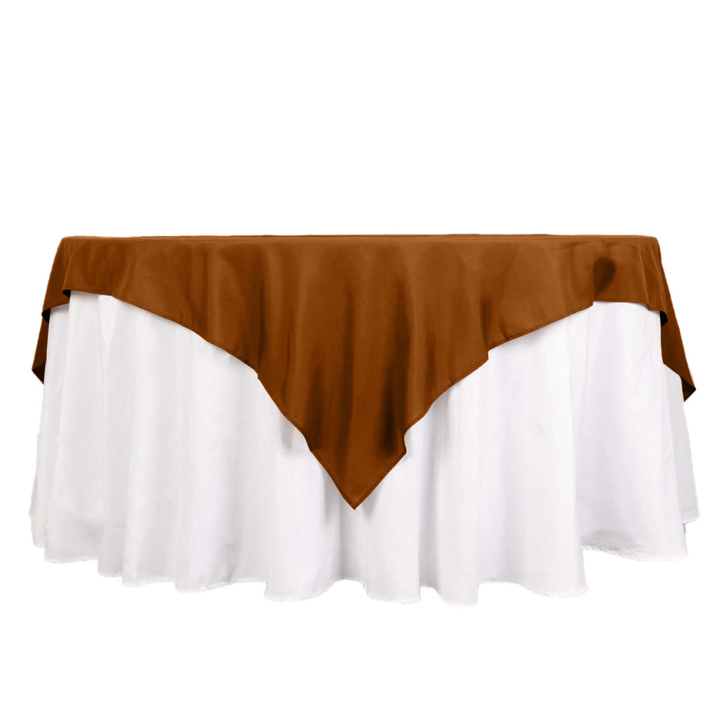 Polyester 70"x70" Table Overlay Square Tablecloth Cinnamon Brown - Wrinkle - Resistant & Durable Table Cover - Bell Racket Store