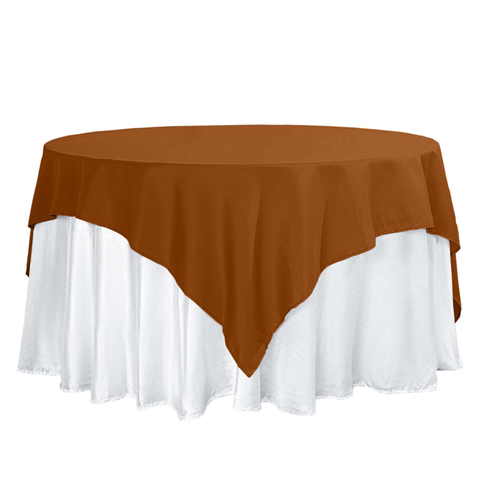 Polyester 70"x70" Table Overlay Square Tablecloth Cinnamon Brown - Wrinkle - Resistant & Durable Table Cover - Bell Racket Store