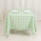 Polyester 70"x70" Table Overlay Square Tablecloth White/Sage Green - Checkered Buffalo Plaid Table Topper - Bell Racket Store
