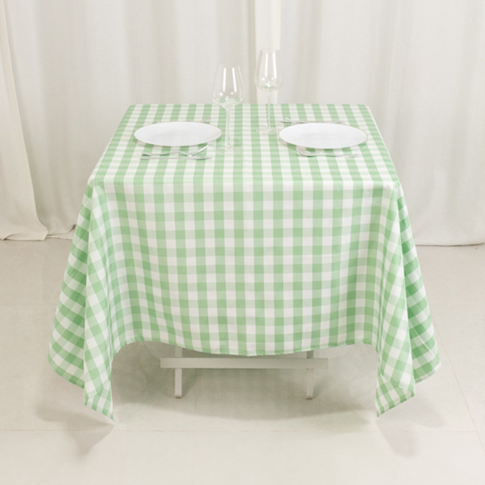Polyester 70"x70" Table Overlay Square Tablecloth White/Sage Green - Checkered Buffalo Plaid Table Topper - Bell Racket Store
