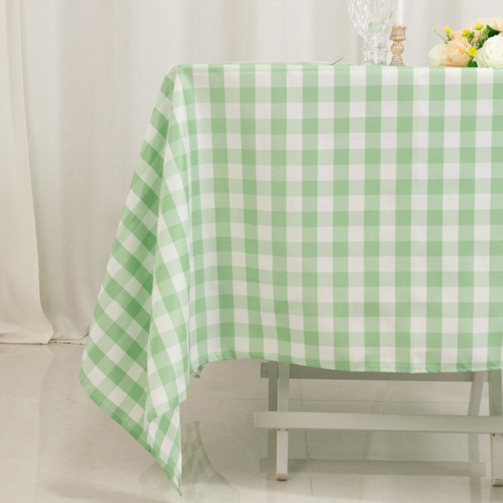Polyester 70"x70" Table Overlay Square Tablecloth White/Sage Green - Checkered Buffalo Plaid Table Topper - Bell Racket Store