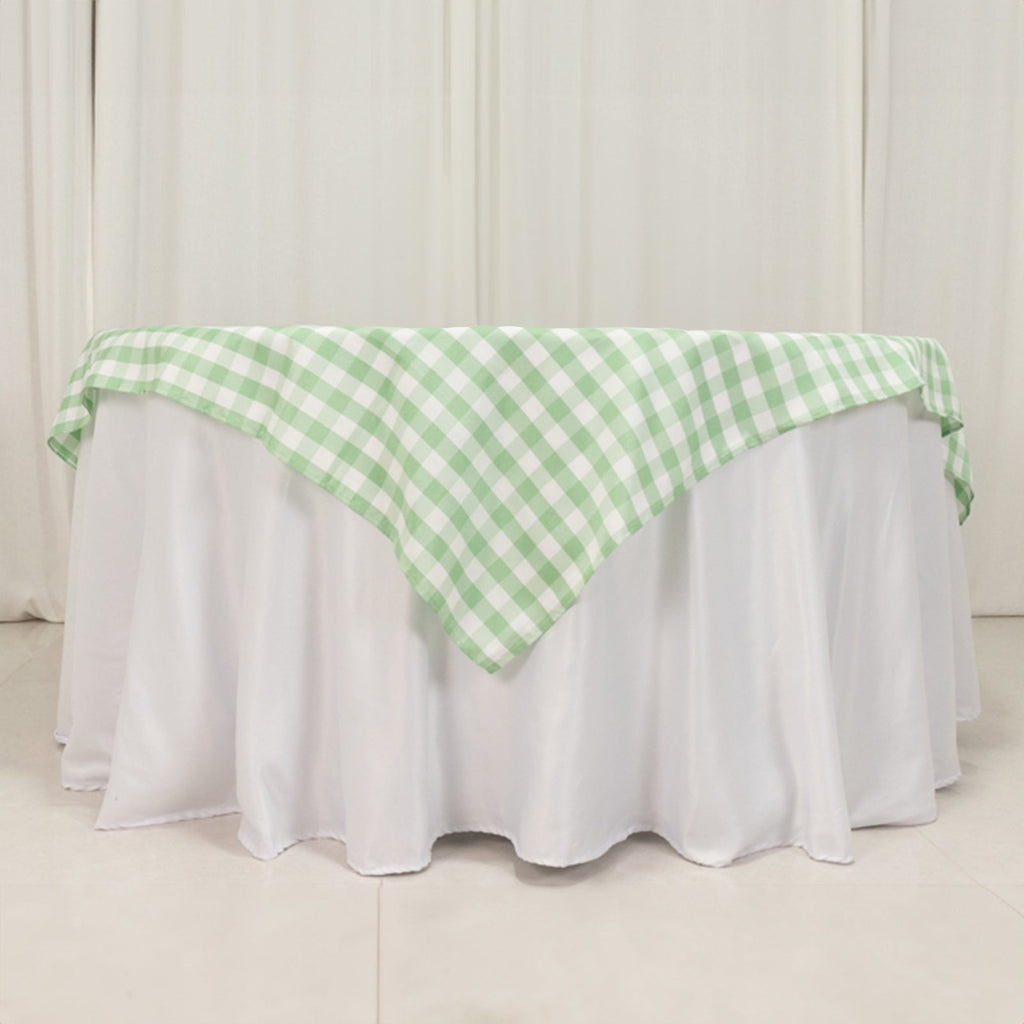 Polyester 70"x70" Table Overlay Square Tablecloth White/Sage Green - Checkered Buffalo Plaid Table Topper - Bell Racket Store