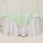 Polyester 70"x70" Table Overlay Square Tablecloth White/Sage Green - Checkered Buffalo Plaid Table Topper - Bell Racket Store