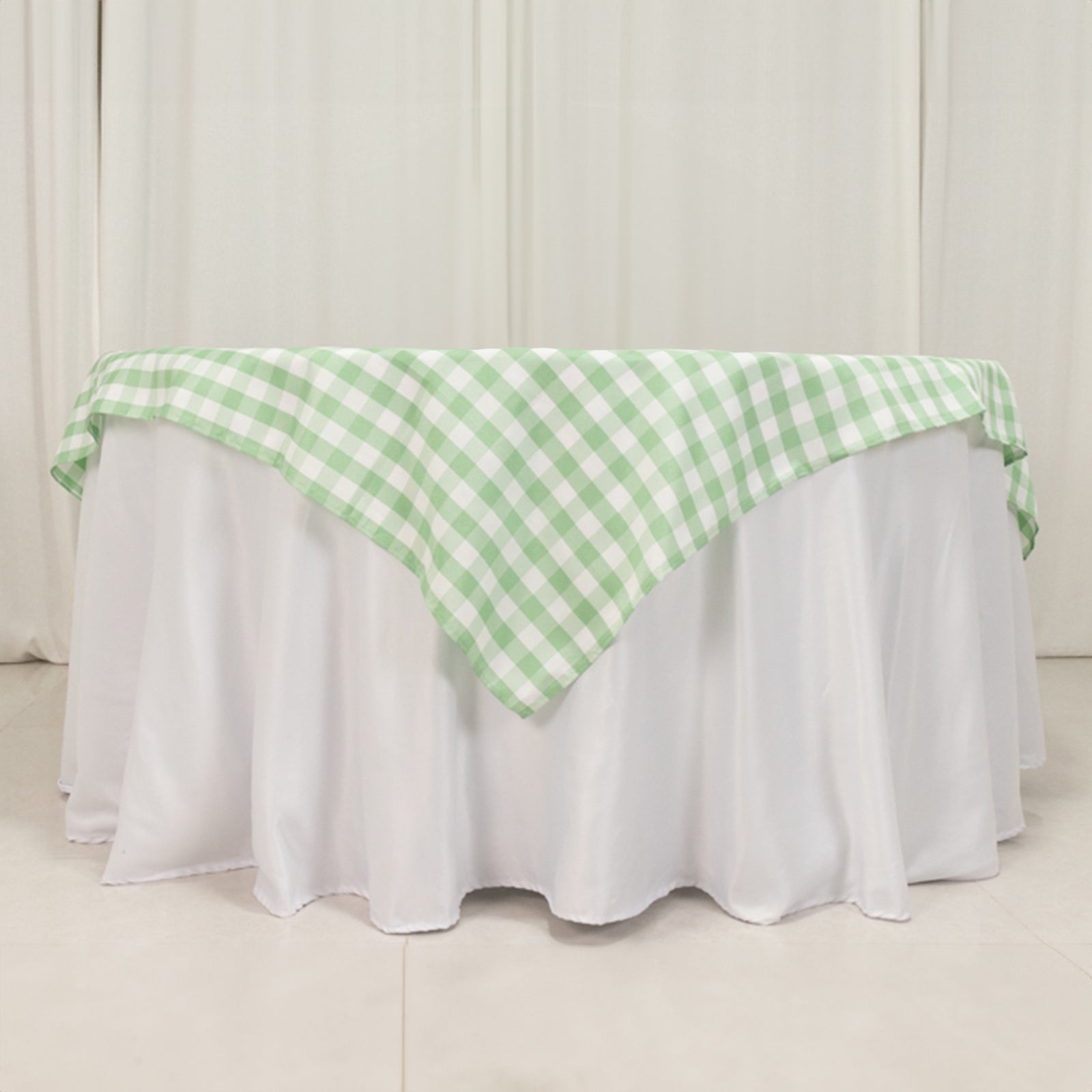 Polyester 70"x70" Table Overlay Square Tablecloth White/Sage Green - Checkered Buffalo Plaid Table Topper - Bell Racket Store
