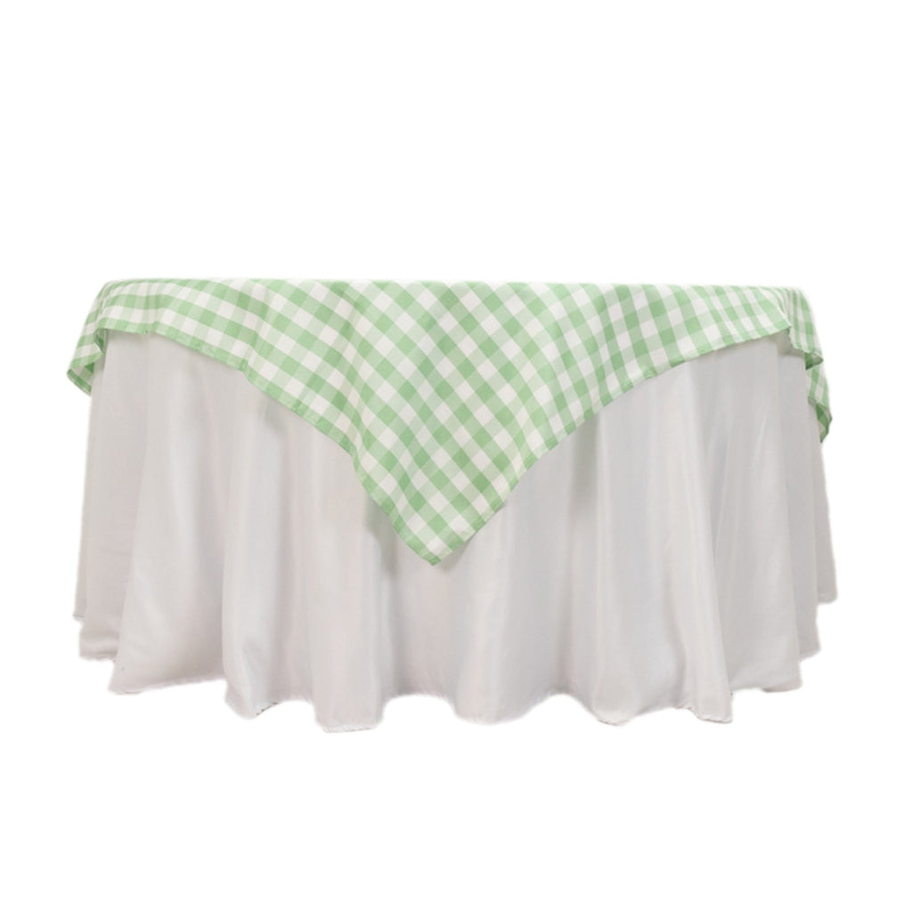 Polyester 70"x70" Table Overlay Square Tablecloth White/Sage Green - Checkered Buffalo Plaid Table Topper - Bell Racket Store