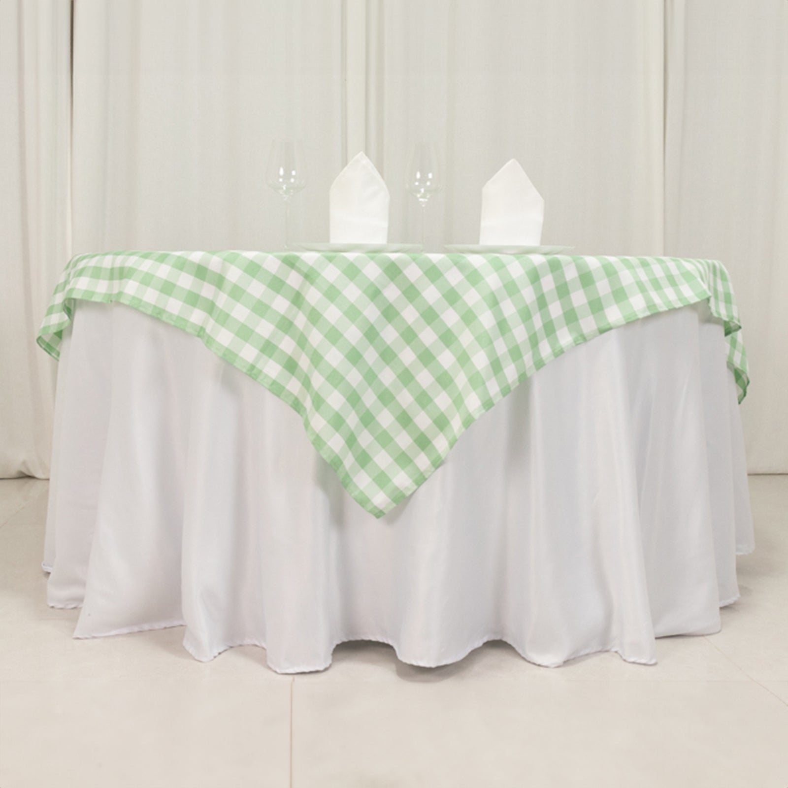 Polyester 70"x70" Table Overlay Square Tablecloth White/Sage Green - Checkered Buffalo Plaid Table Topper - Bell Racket Store