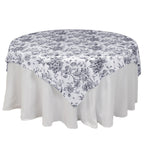 Polyester 70"x70" Table Overlay White - Black French Toile Pattern for Stylish Events - Bell Racket Store