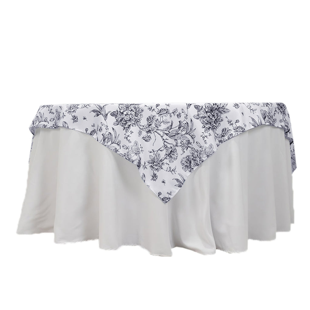 Polyester 70"x70" Table Overlay White - Black French Toile Pattern for Stylish Events - Bell Racket Store