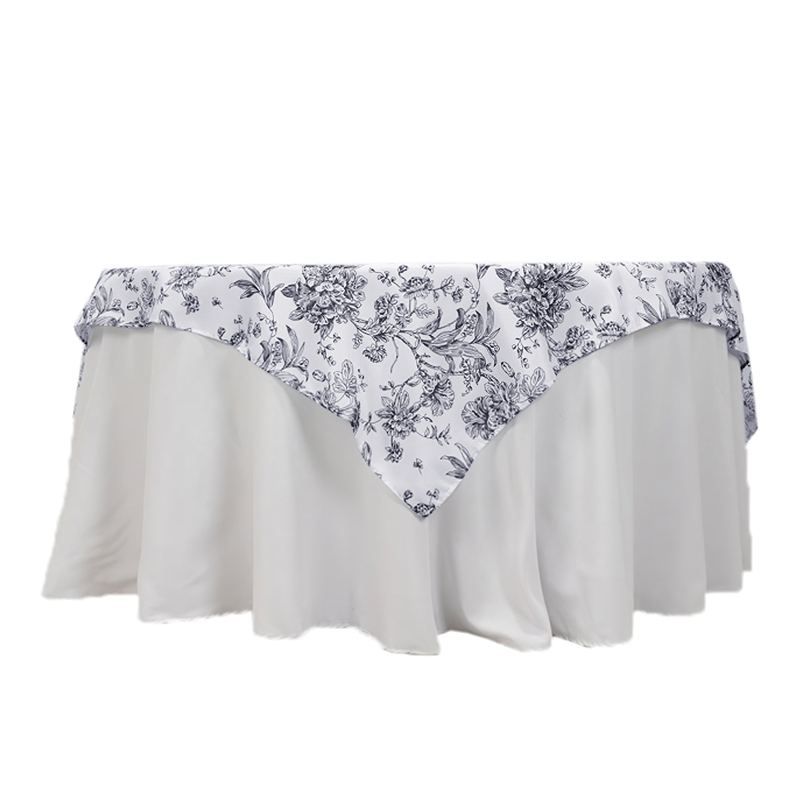 Polyester 70"x70" Table Overlay White - Black French Toile Pattern for Stylish Events - Bell Racket Store