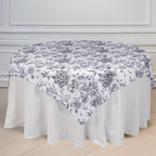 Polyester 70"x70" Table Overlay White - Black French Toile Pattern for Stylish Events - Bell Racket Store
