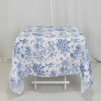 Polyester 70"x70" Table Overlay White - Blue French Toile Pattern for Stylish Events - Bell Racket Store