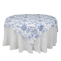 Polyester 70"x70" Table Overlay White - Blue French Toile Pattern for Stylish Events - Bell Racket Store
