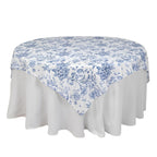 Polyester 70"x70" Table Overlay White - Blue French Toile Pattern for Stylish Events - Bell Racket Store