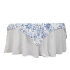 Polyester 70"x70" Table Overlay White - Blue French Toile Pattern for Stylish Events - Bell Racket Store