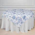 Polyester 70"x70" Table Overlay White - Blue French Toile Pattern for Stylish Events - Bell Racket Store