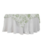 Polyester 70"x70" Table Overlay White - Dusty Sage Green French Toile Pattern for Stylish Events - Bell Racket Store