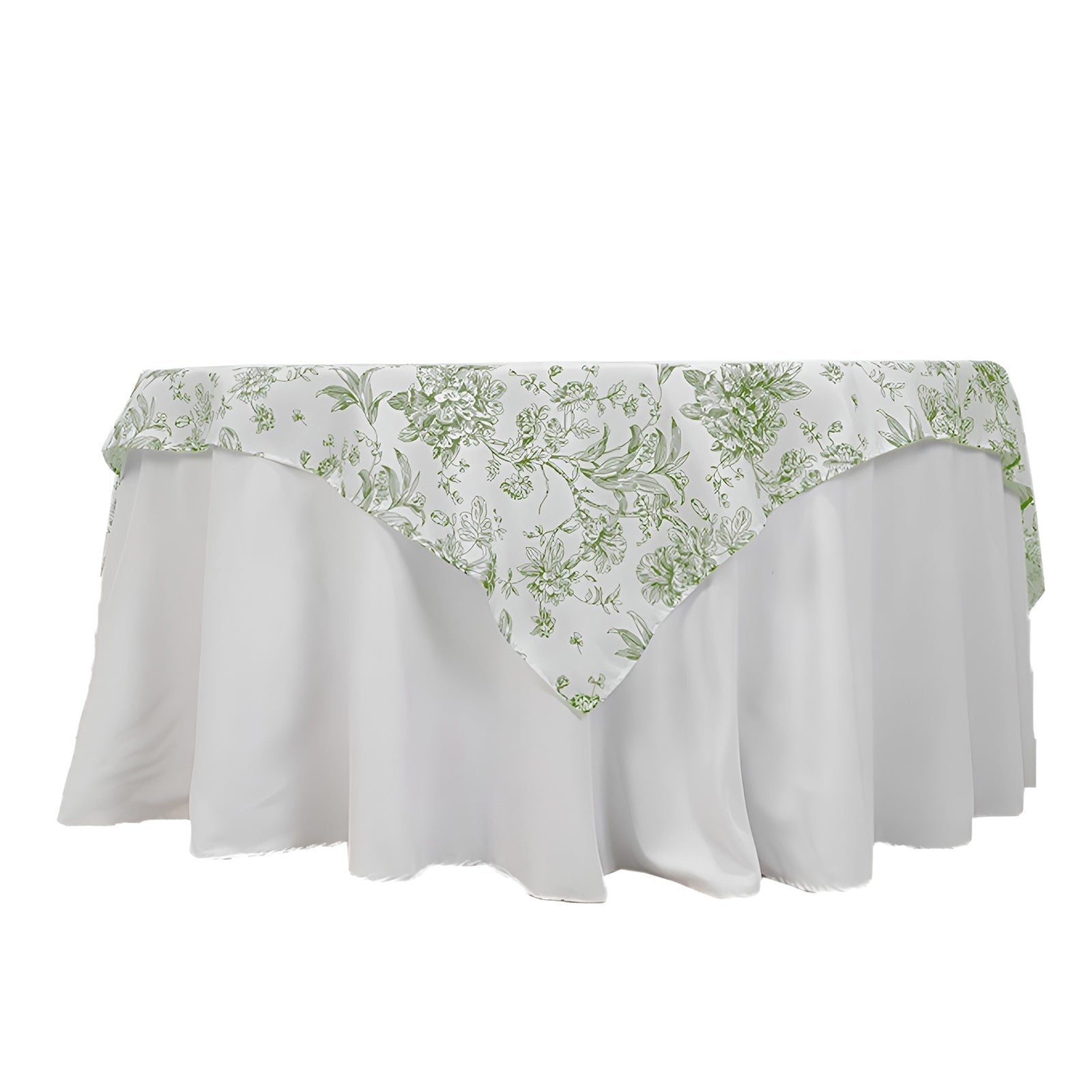 Polyester 70"x70" Table Overlay White - Dusty Sage Green French Toile Pattern for Stylish Events - Bell Racket Store