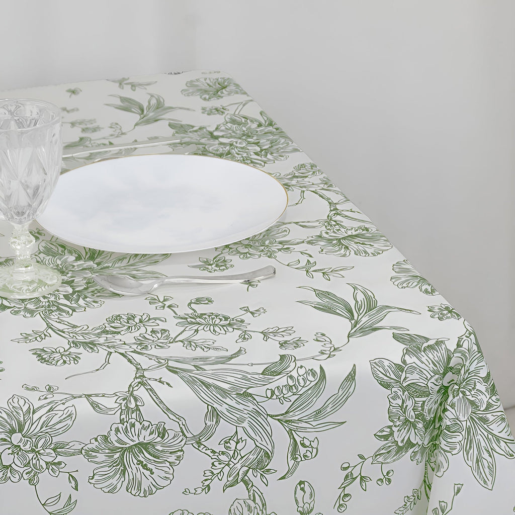 Polyester 70"x70" Table Overlay White - Dusty Sage Green French Toile Pattern for Stylish Events - Bell Racket Store