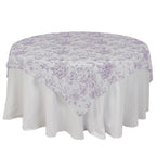 Polyester 70"x70" Table Overlay White - Lavender Lilac French Toile Pattern for Stylish Events - Bell Racket Store
