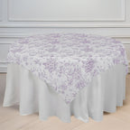 Polyester 70"x70" Table Overlay White - Lavender Lilac French Toile Pattern for Stylish Events - Bell Racket Store