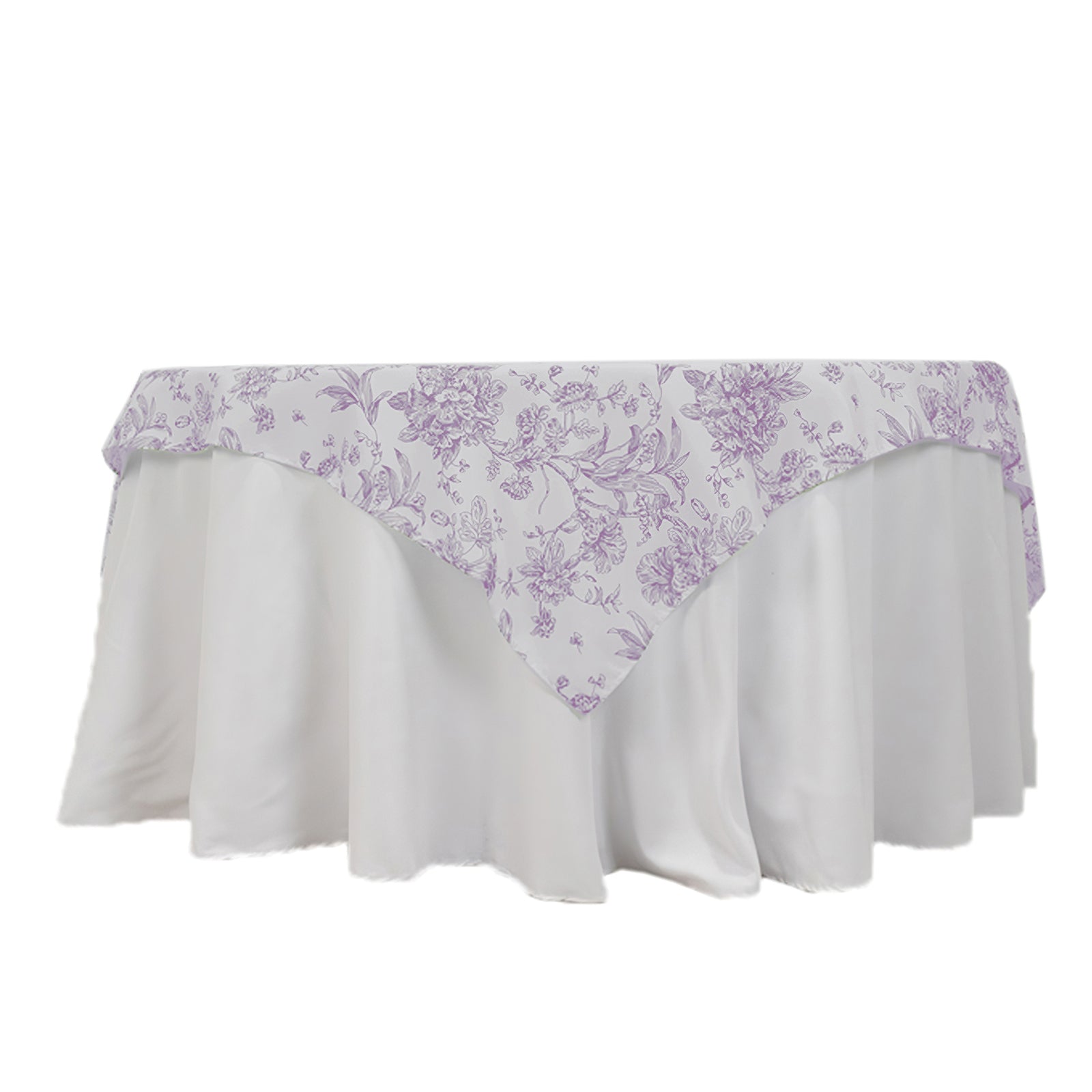 Polyester 70"x70" Table Overlay White - Lavender Lilac French Toile Pattern for Stylish Events - Bell Racket Store