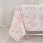 Polyester 70"x70" Table Overlay White - Pink French Toile Pattern for Refined Gatherings - Bell Racket Store