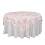 Polyester 70"x70" Table Overlay White - Pink French Toile Pattern for Refined Gatherings - Bell Racket Store