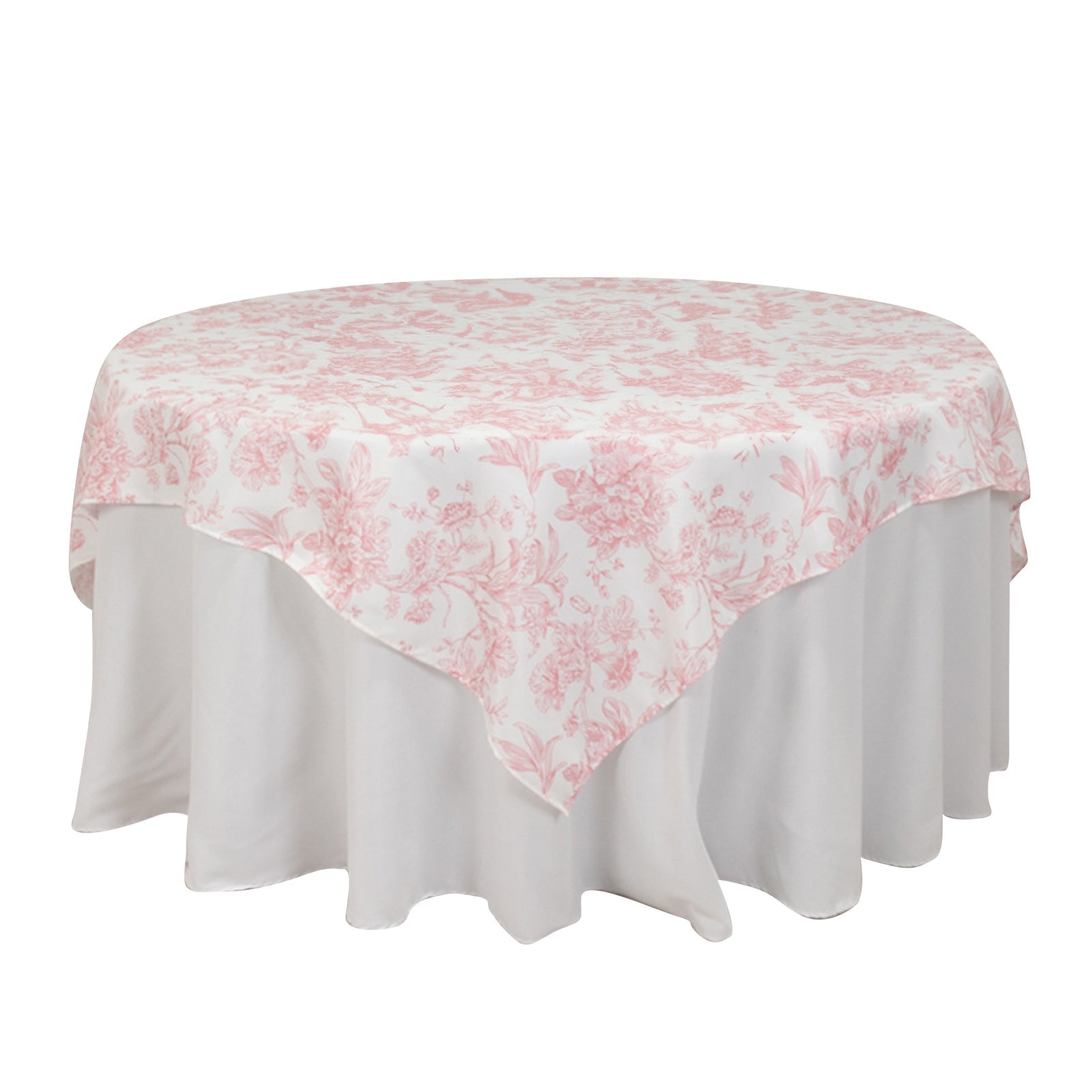 Polyester 70"x70" Table Overlay White - Pink French Toile Pattern for Refined Gatherings - Bell Racket Store