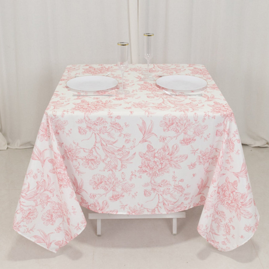 Polyester 70"x70" Table Overlay White - Pink French Toile Pattern for Refined Gatherings - Bell Racket Store
