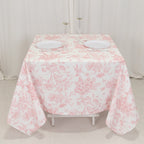 Polyester 70"x70" Table Overlay White - Pink French Toile Pattern for Refined Gatherings - Bell Racket Store