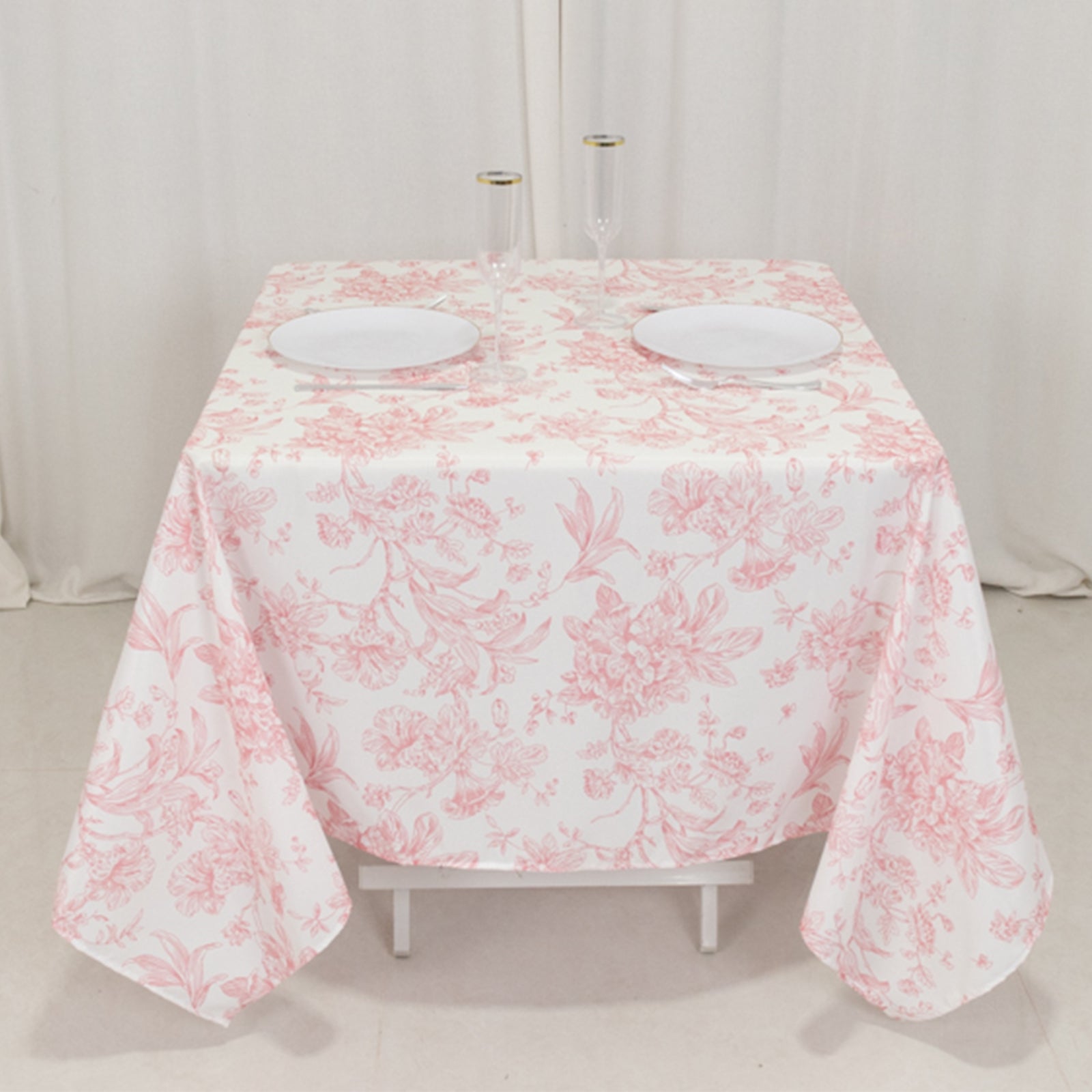 Polyester 70"x70" Table Overlay White - Pink French Toile Pattern for Refined Gatherings - Bell Racket Store