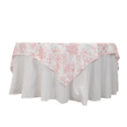 Polyester 70"x70" Table Overlay White - Pink French Toile Pattern for Refined Gatherings - Bell Racket Store