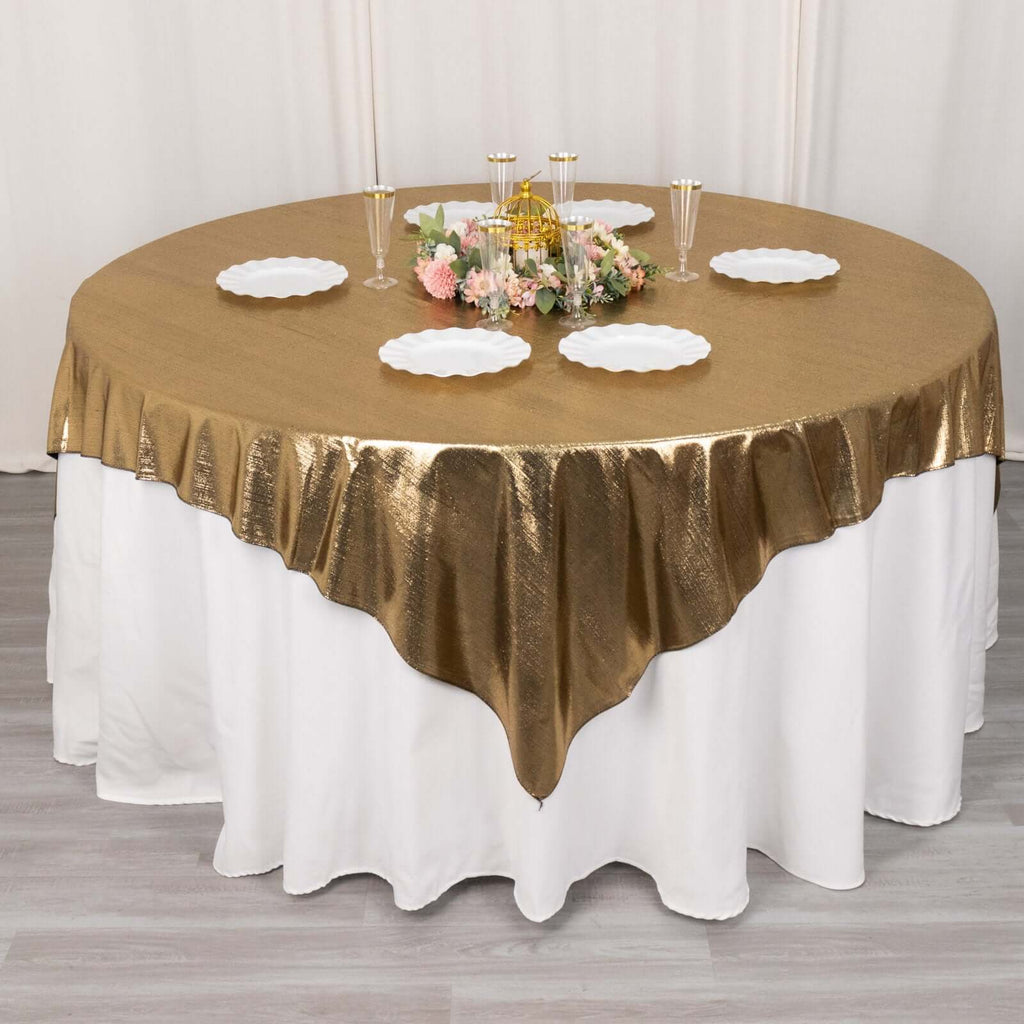 Polyester 72"x72" Table Overlay Square Tablecloth Antique Gold - Sequin Dots Wrinkle - Free Table Cover - Bell Racket Store