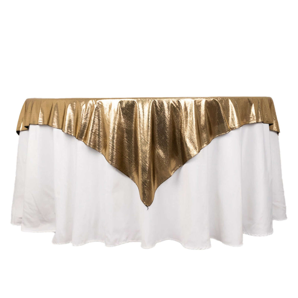 Polyester 72"x72" Table Overlay Square Tablecloth Antique Gold - Sequin Dots Wrinkle - Free Table Cover - Bell Racket Store