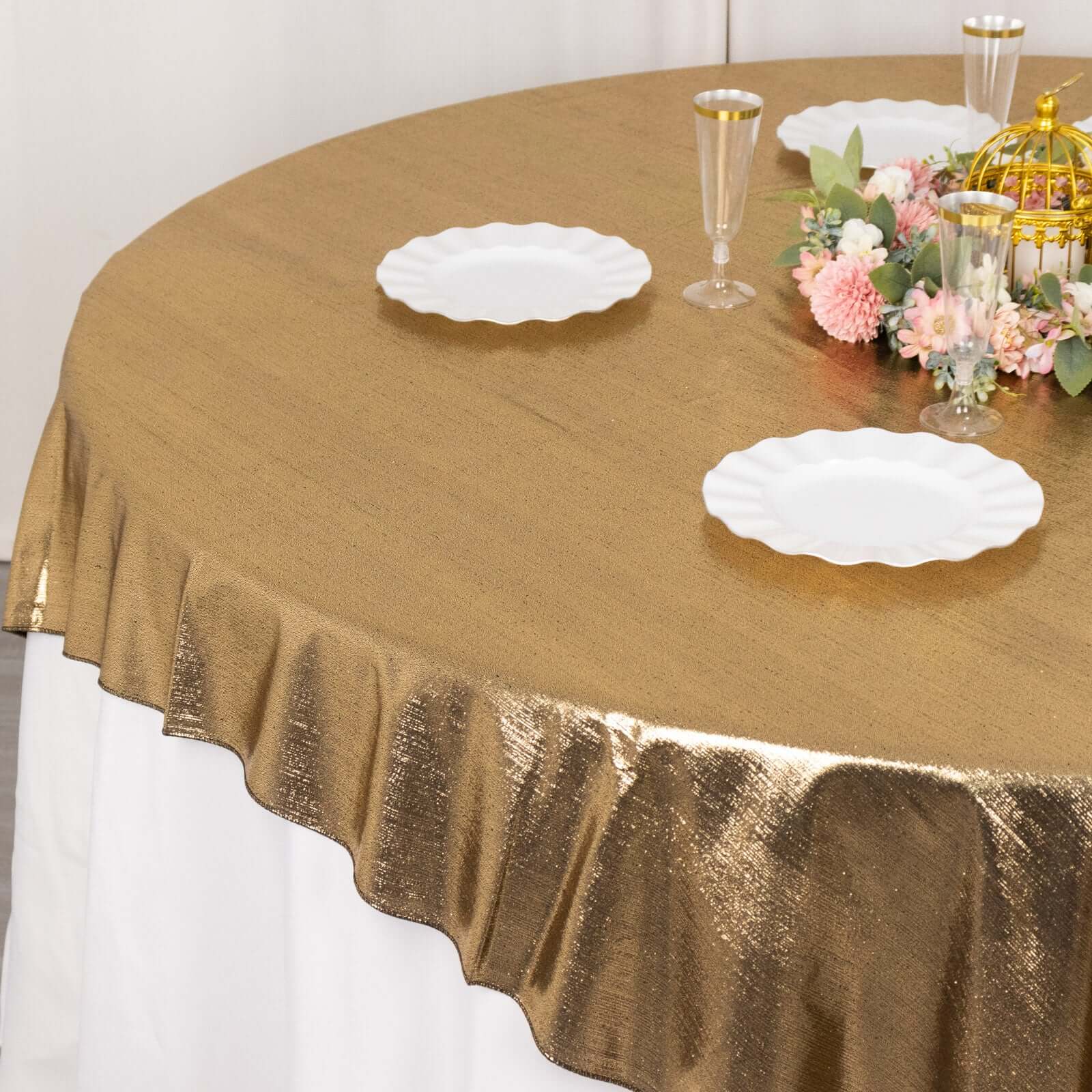Polyester 72"x72" Table Overlay Square Tablecloth Antique Gold - Sequin Dots Wrinkle - Free Table Cover - Bell Racket Store